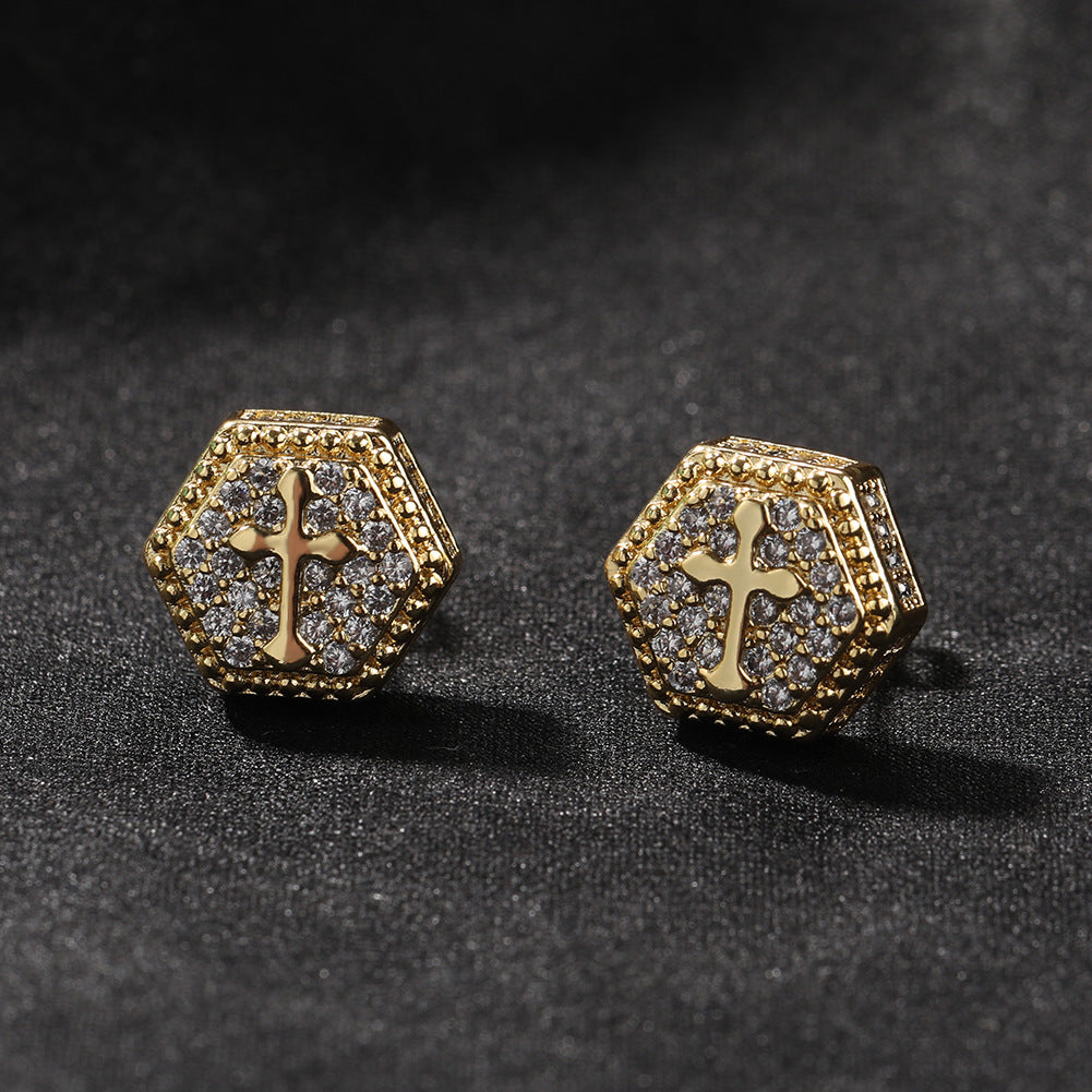 Square cross stud earrings