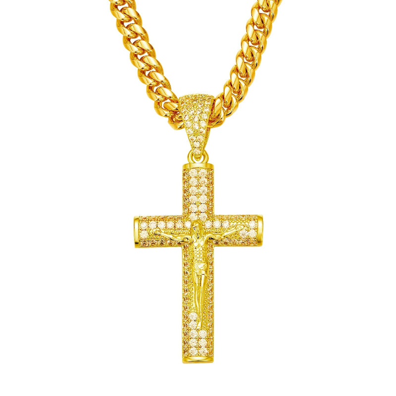 Gold-plated diamond cross pendant