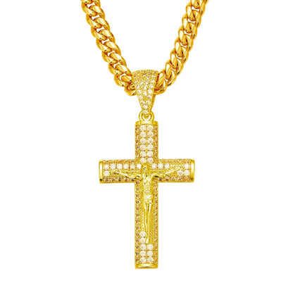 Gold-plated diamond cross pendant