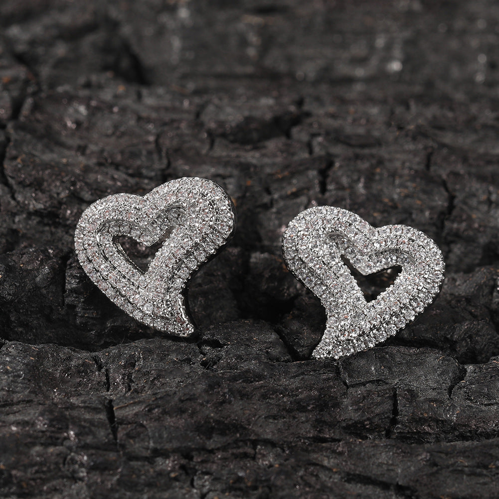 Zircon hollow love stud earrings