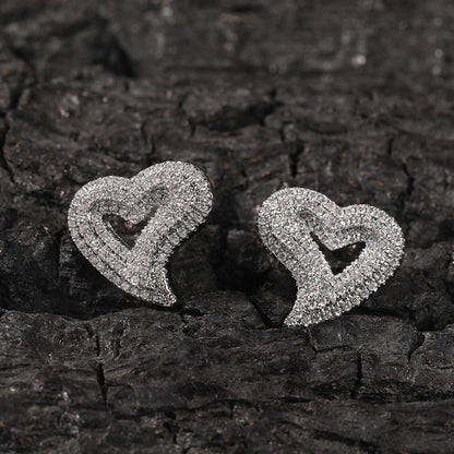 Zircon hollow love stud earrings