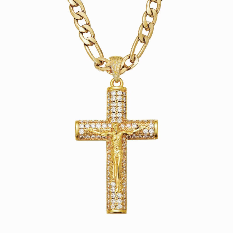 Gold-plated diamond cross pendant