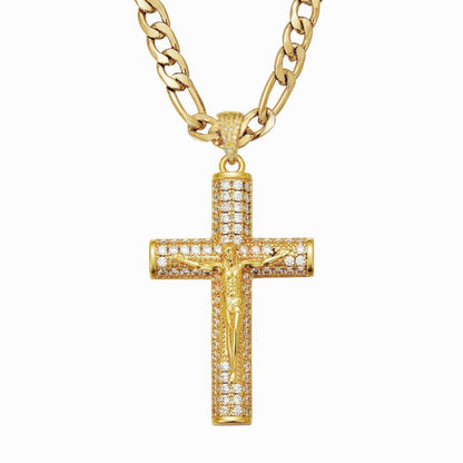 Gold-plated diamond cross pendant
