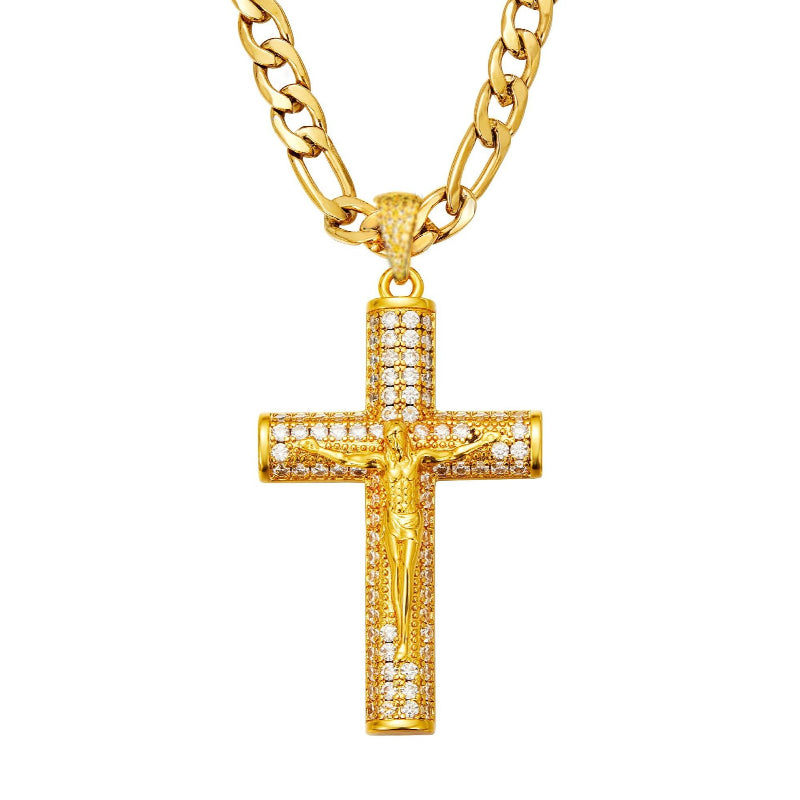 Gold-plated diamond cross pendant