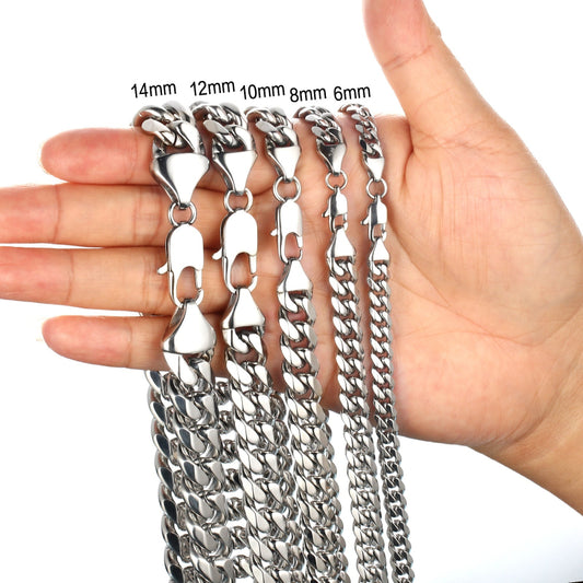 6/8/10/12mm wide men's titanium steel necklace stainless steel Cuban chain