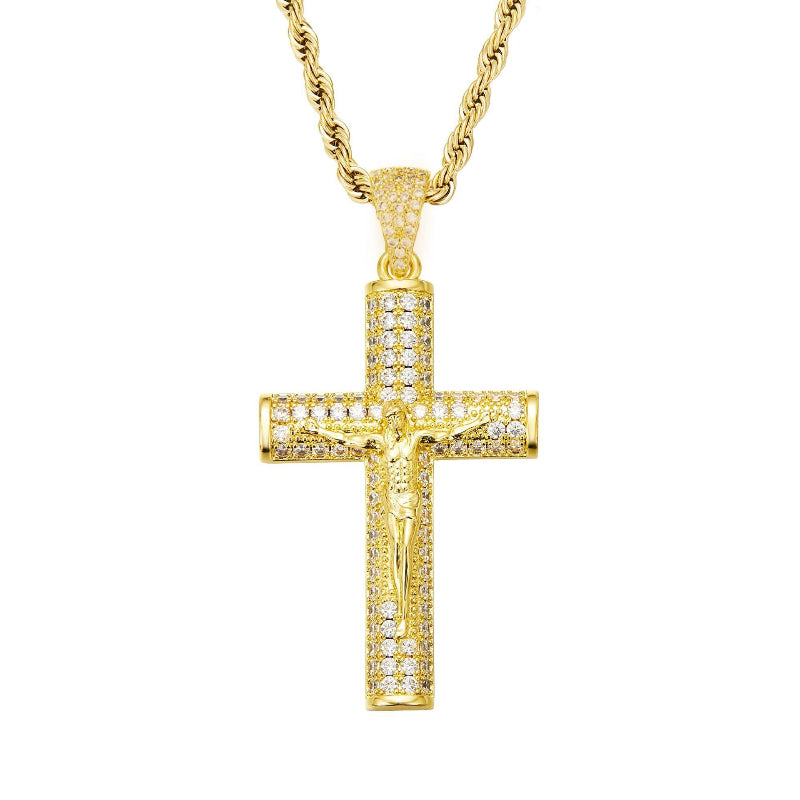 Gold-plated diamond cross pendant