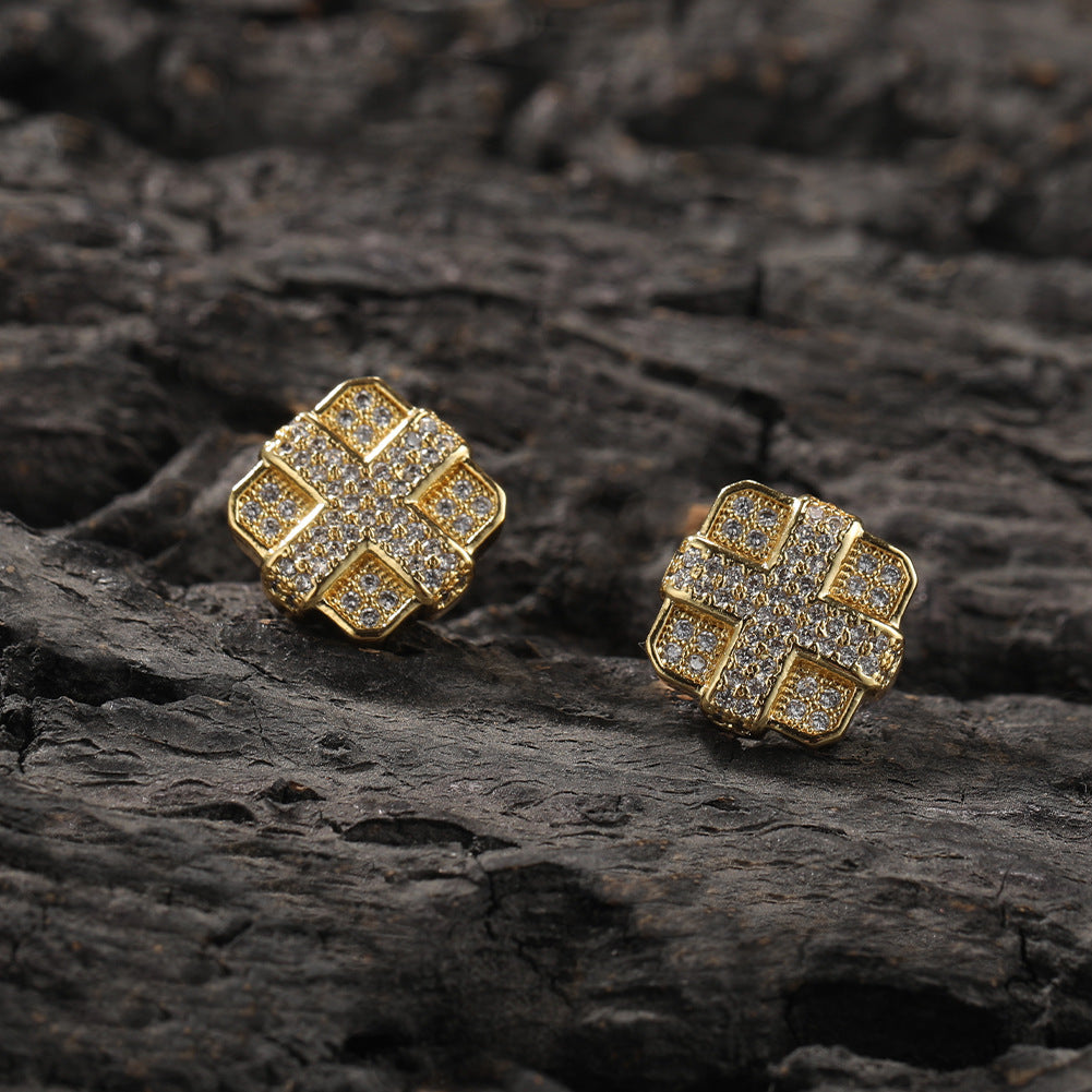 Square cross stud earrings