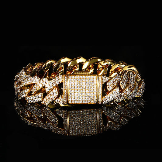 15mm Flap Buckle Double Row Zircon Rhombus Cuban Bracelet