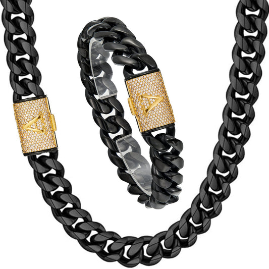 14mm 26 English letters black Cuban chain