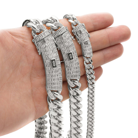 Cuban Encrypted Chain Micro-Inlaid Zirconia Buckle Necklace