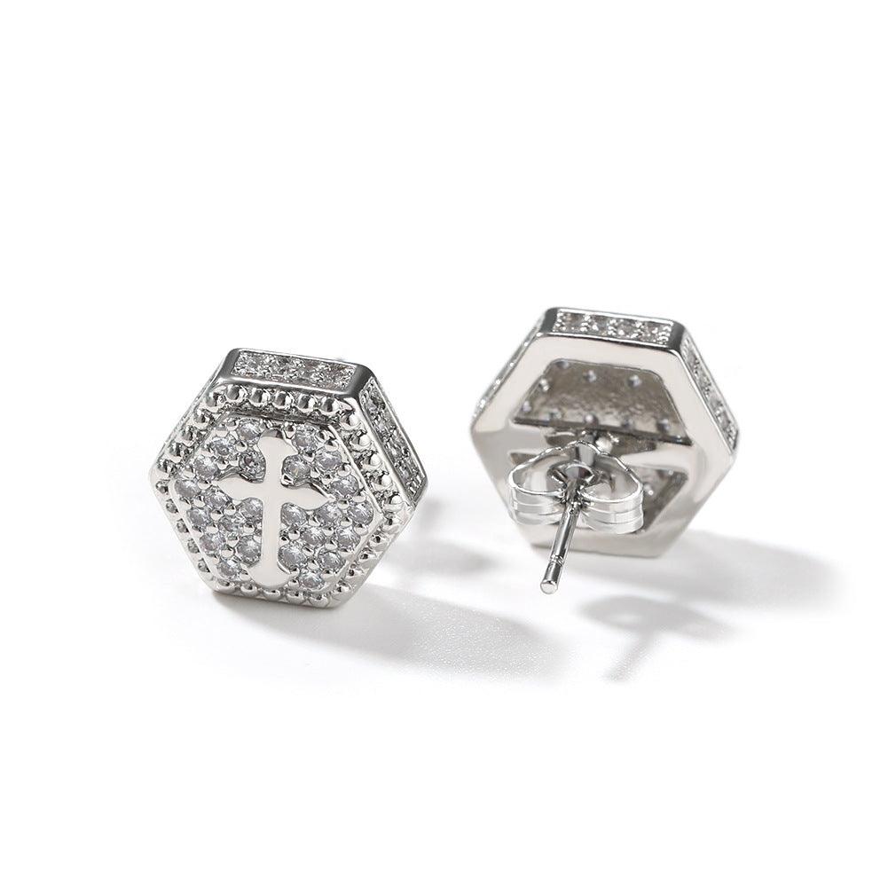 Square cross stud earrings
