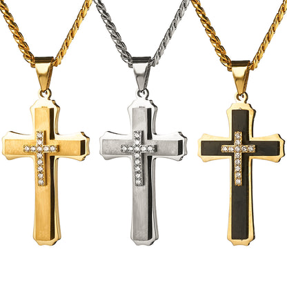 Layered Diamond Cross Pendant