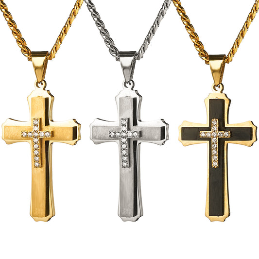 Layered Diamond Cross Pendant