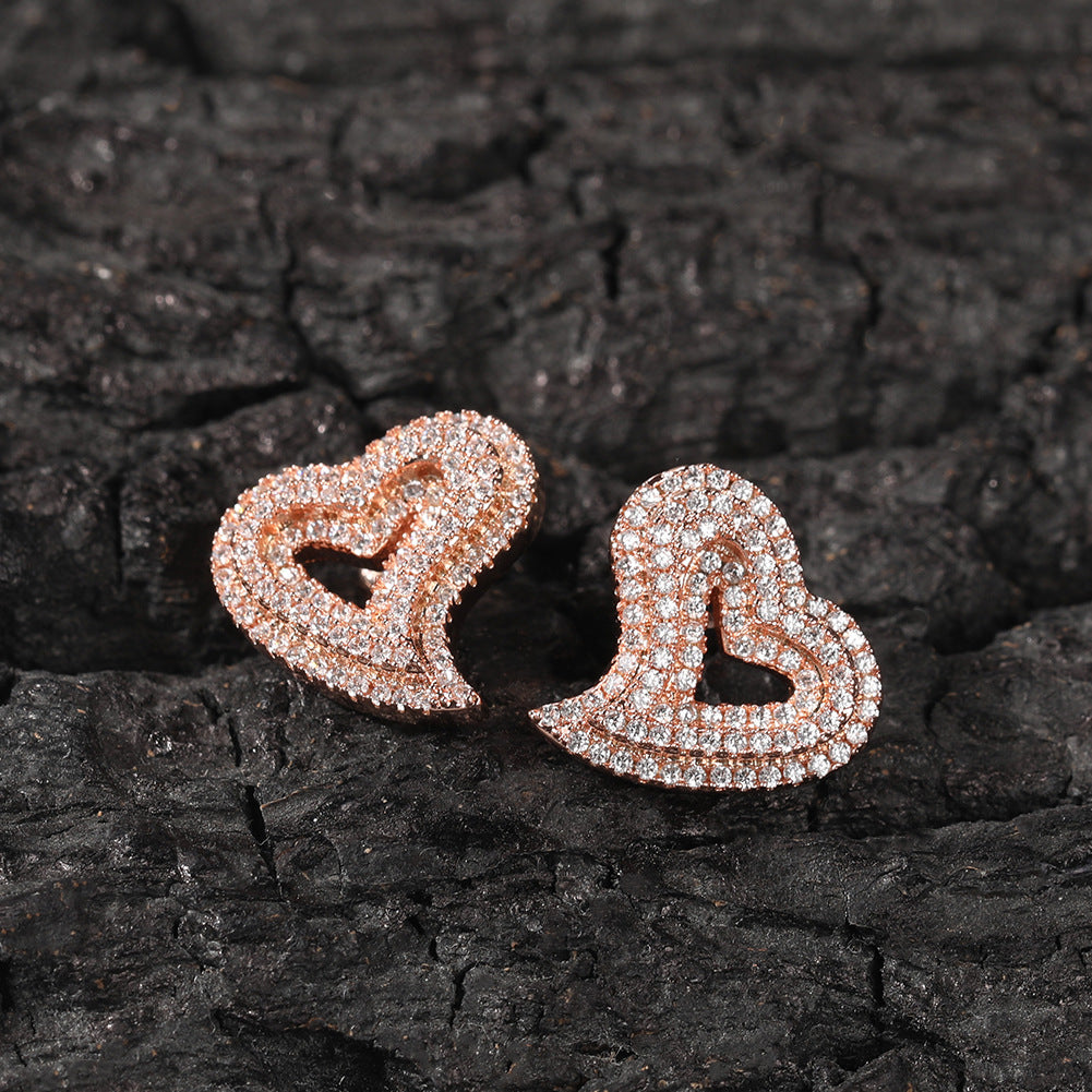 Zircon hollow love stud earrings