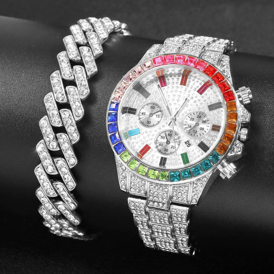 Diamond Cuban Bracelet Watch Set