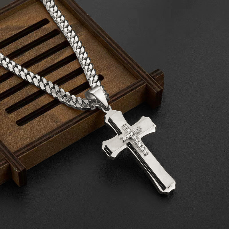 Layered Diamond Cross Pendant