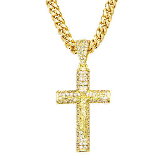 Gold-plated diamond cross pendant