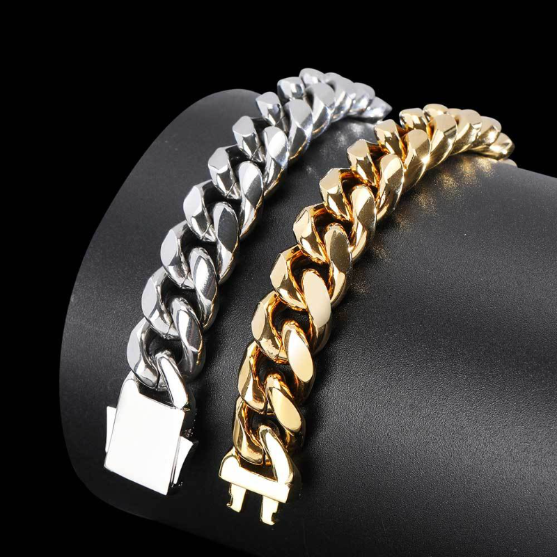 18K gold titanium steel spring buckle Cuban chain