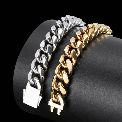 18K gold titanium steel spring buckle Cuban chain