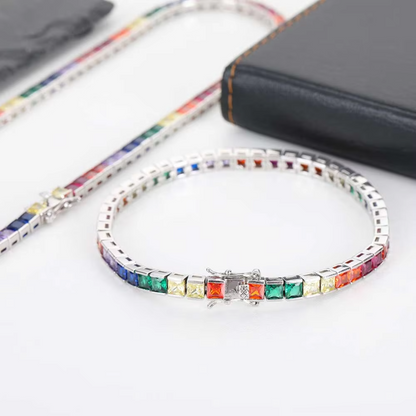 Hot Sale 4mm 18k Gold-Plated Multicolor Rainbow Tennis Necklace