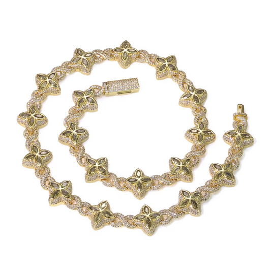 Ice Diamond Flower Cuban Chain Necklace for Men and Women
