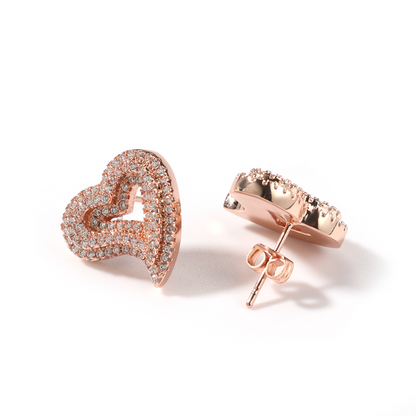 Zircon hollow love stud earrings