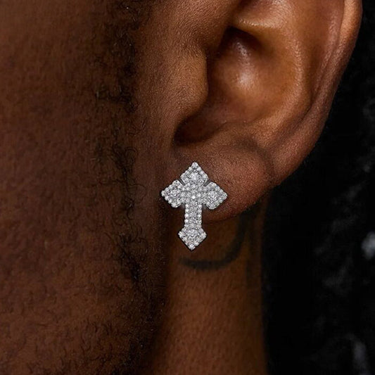 ICERIME three-dimensional cross stud earrings