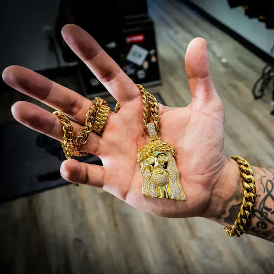 Jesus Piece with Cuban Link Chain - 18k Ion Plated