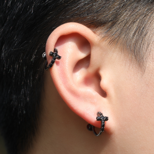 Black Spiral Buckle Cross Earrings