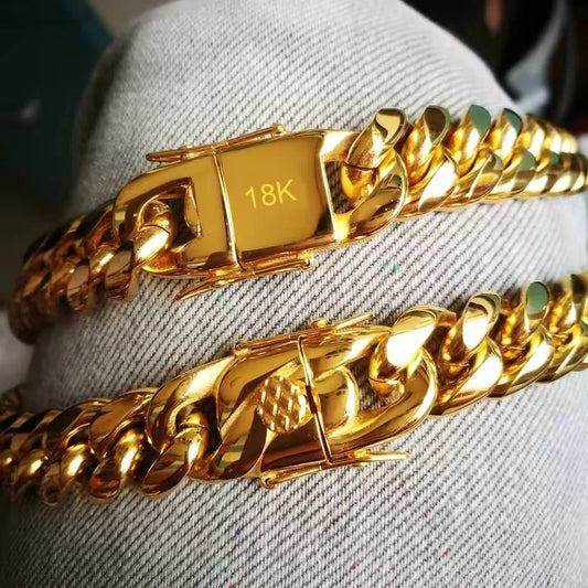 ICERIME Cuban chain and bracelet set, 18K Gold