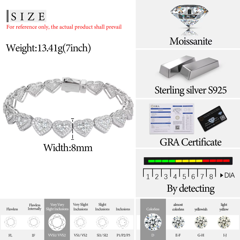 8mm Heart-Shaped Tennis Bracelet