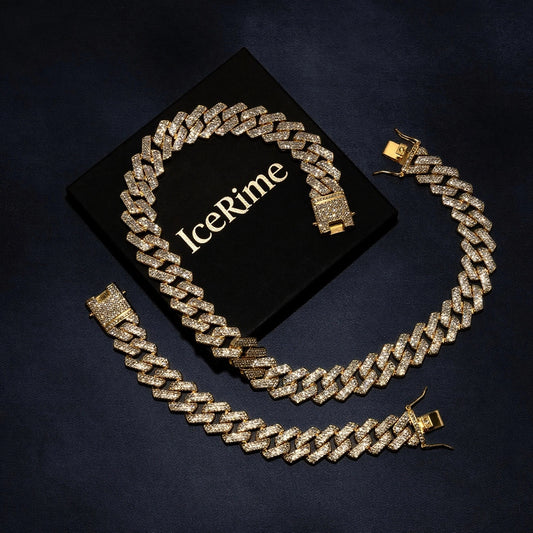 ICERIME 20mm Prong Chain & Prong Bracelet Bundle