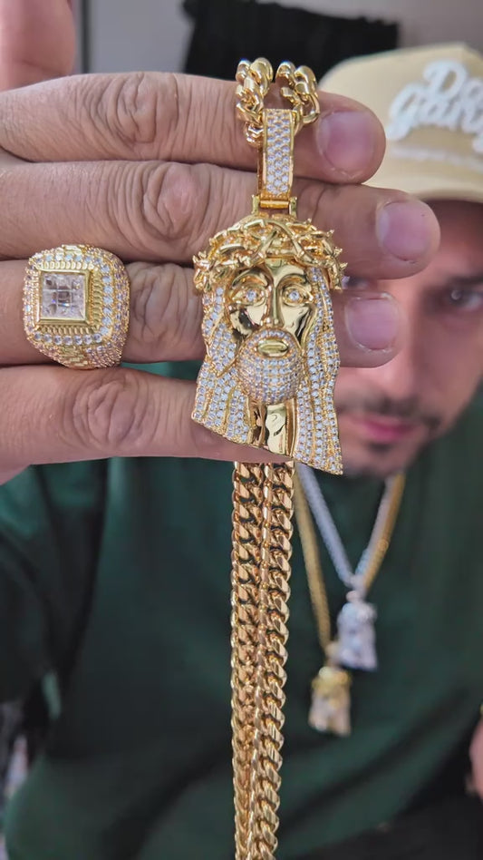 Jesus Piece with Cuban Link Chain - 18k Ion Plated