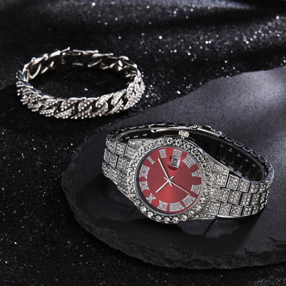 Cuban Diamond Bracelet and Watch Set